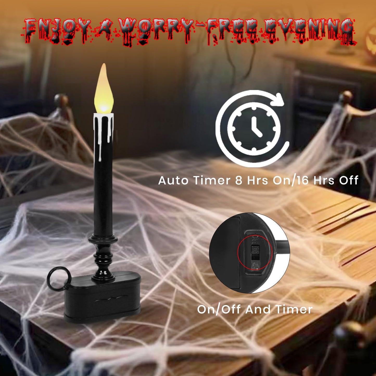 FESTIA Thanksgiving Decorations Black LED Dripping Wax Flameless Candle– 10.6" Candlestick with Timer, Battery Operated, Elegant Fall Décor for Table, Mantel & Window