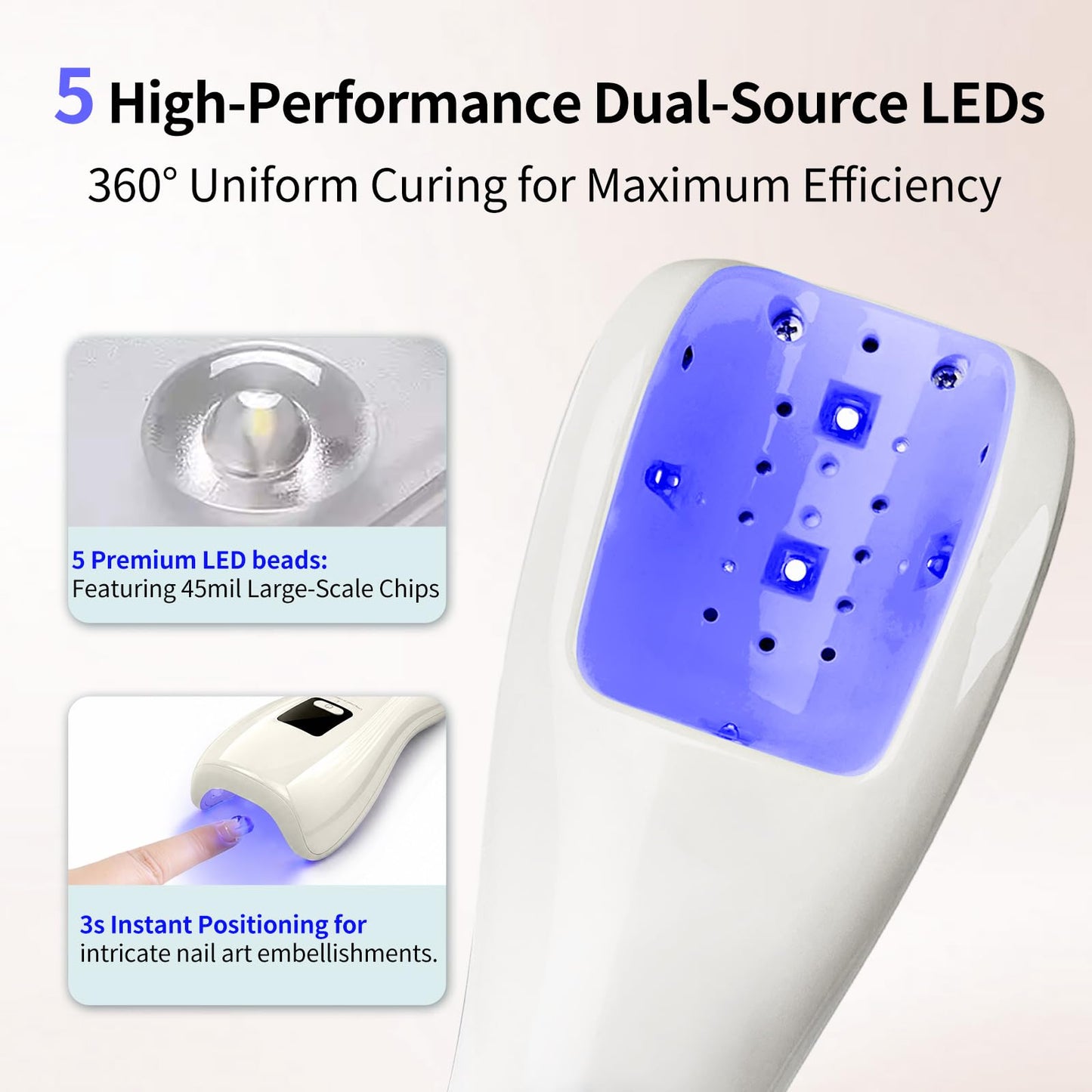 PNKVOK Rechargeable Flash Cure Nail Lamp, Handheld UV LED Nail Dryer for Rhinestones Glue, Little Whale Portable Cordless Light with Infrared Sensor, 30s/60s Timer, 5 LED Beads, for Gel Nails