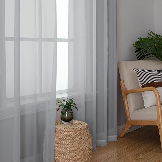 Lecloud Living Room Light Grey Sheer Curtains 72 Inch Long 2 Panels, Lightweight Solid Voile Silver Gray Curtain for Bedroom, Soft Gauzy Farmhouse Bedroom Drapes with Dual Rod Pockets, 40W x 72L