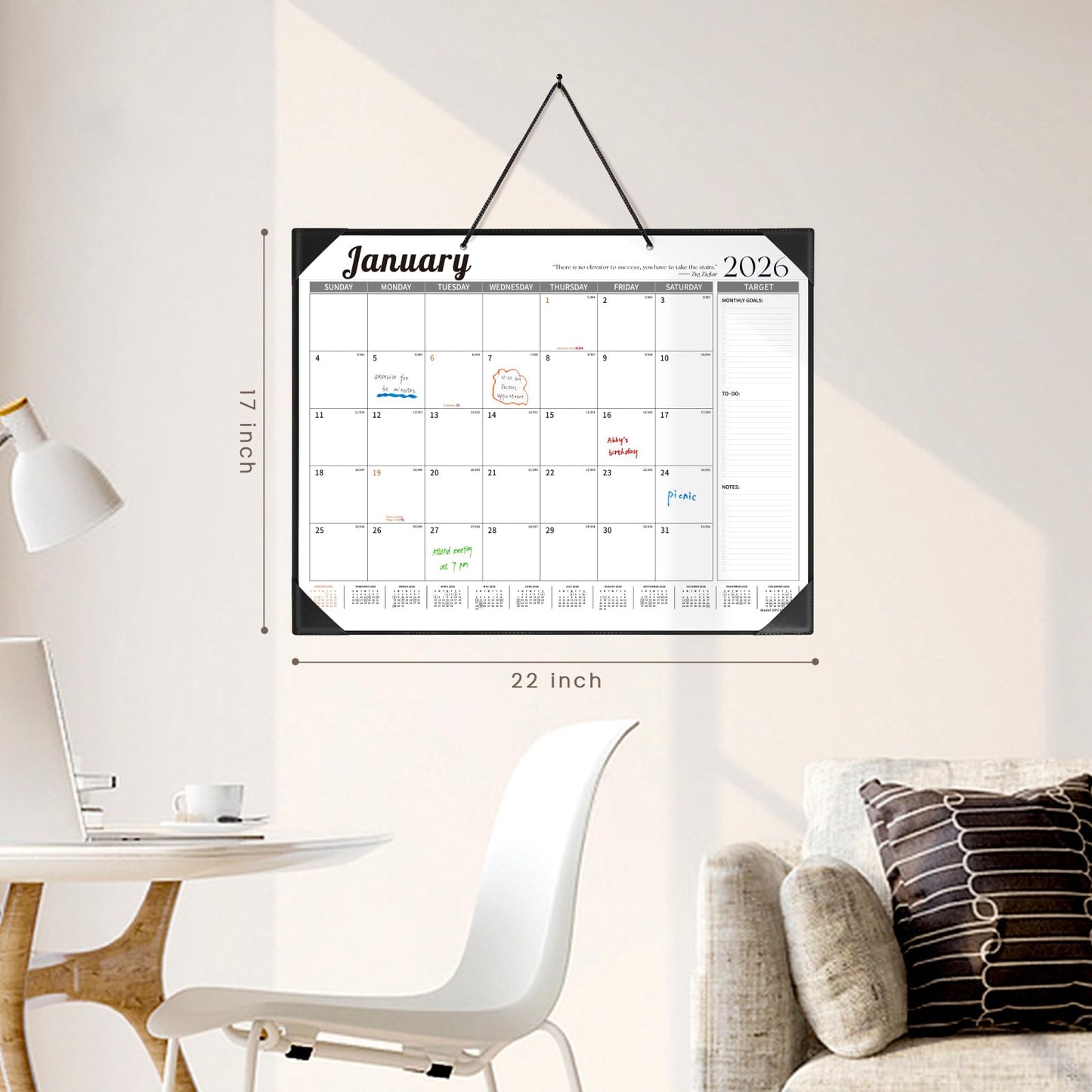 Ospelelf Large Desk Calendar 2026-2027 with PU Leather Pad, 18 Months Planner Pad from January 2026 - June 2027, 22" x 17" Wall Calendar with Protective Cover for Home or Office, Black