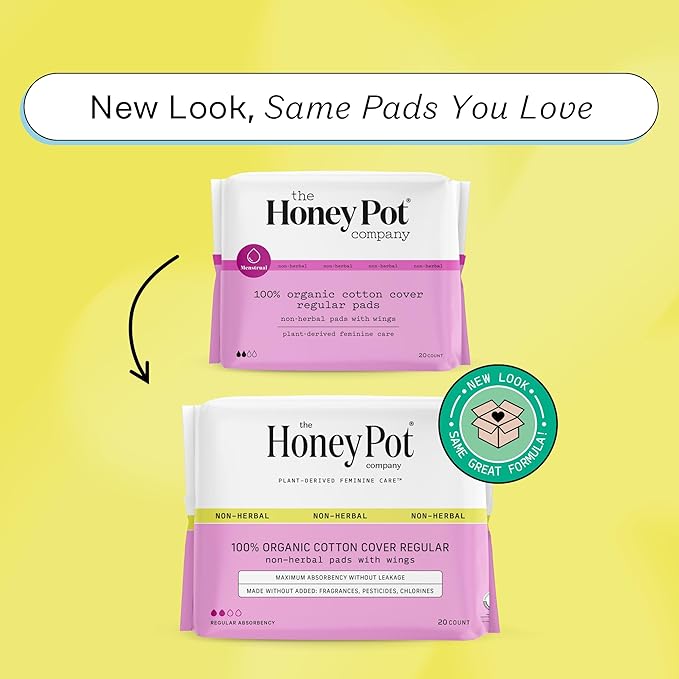 The Honey Pot Company - 80 ct - Sanitary Pads for Women - Non-Herbal Regular Flow w/Wings - Organic Cotton Cover & Ultra-Absorbent Pulp Core - Feminine Care - FSA & HSA Eligible