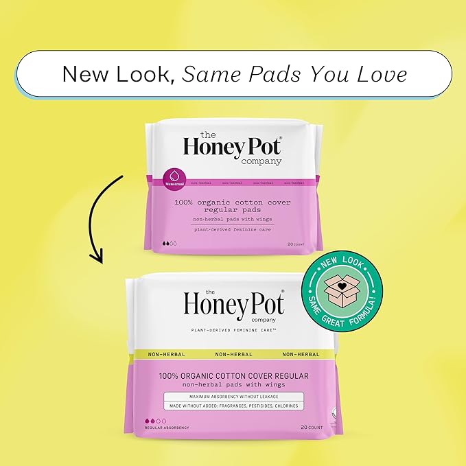 The Honey Pot Company - Sanitary Pads for Women - Non-Herbal Regular Flow w/Wings - Organic Cotton Cover & Ultra-Absorbent Pulp Core - Feminine Care - FSA & HSA Eligible - 20 ct