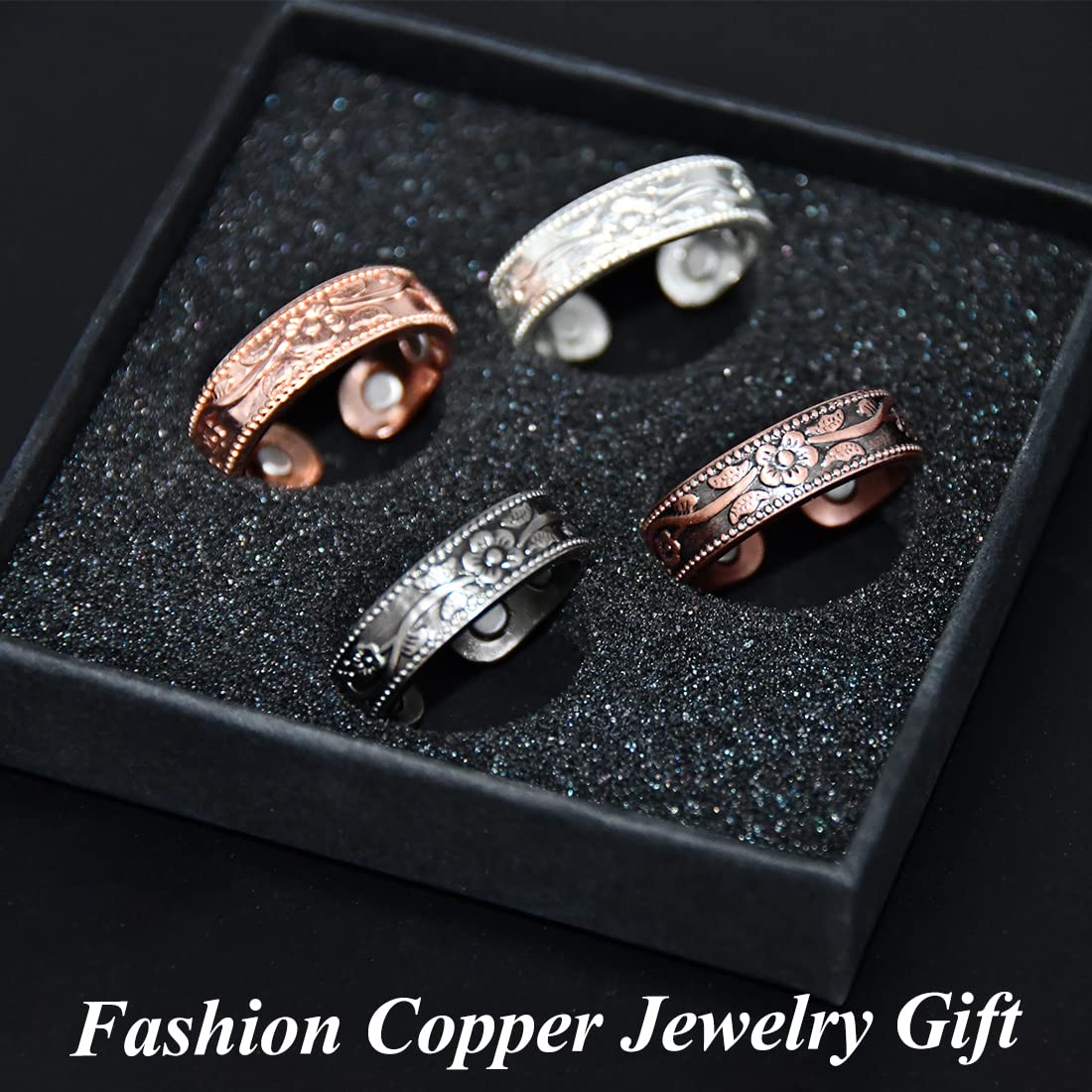 Cigmag 4PCS Copper Rings for Women Pure Copper Magnetic Ring Strong Magnets Adjustable