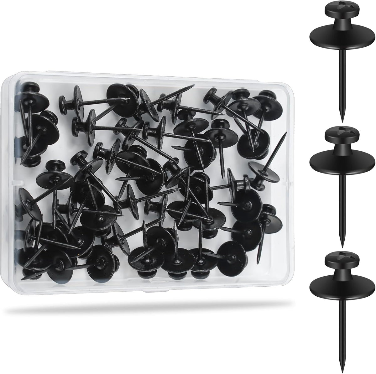 KURUI 60Pcs Double Headed Nails for Hanging Pictures, Renter Friendly Decor Pictures Hanging Kit, Wall Hangers for Bathroom Living Room Office, Push Pins for Tapestry Frame Art, Wall Mount-Black