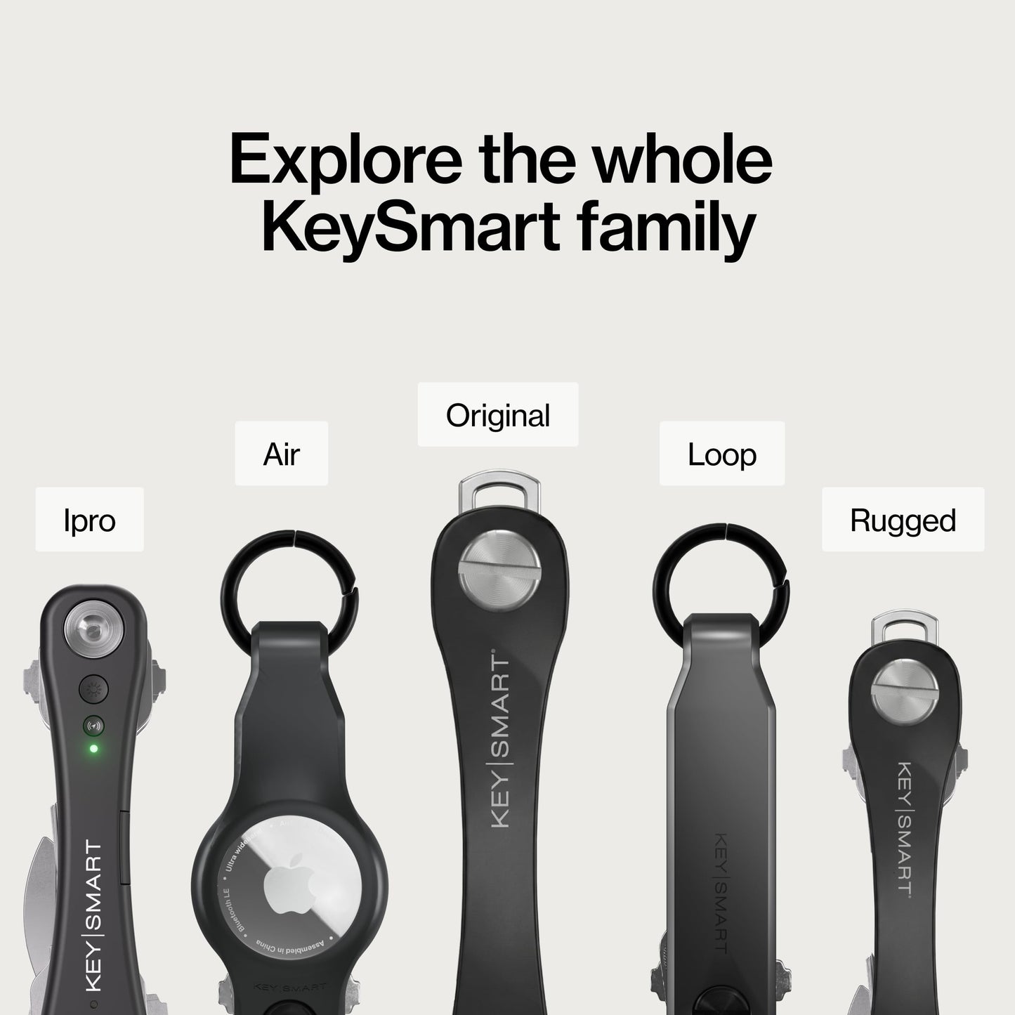 KeySmart Original Key Holder - Compact Key Organizer for Key Chain, Minimalist Clutter-Free EDC Keychains Key Ring, Black, 14 Keys