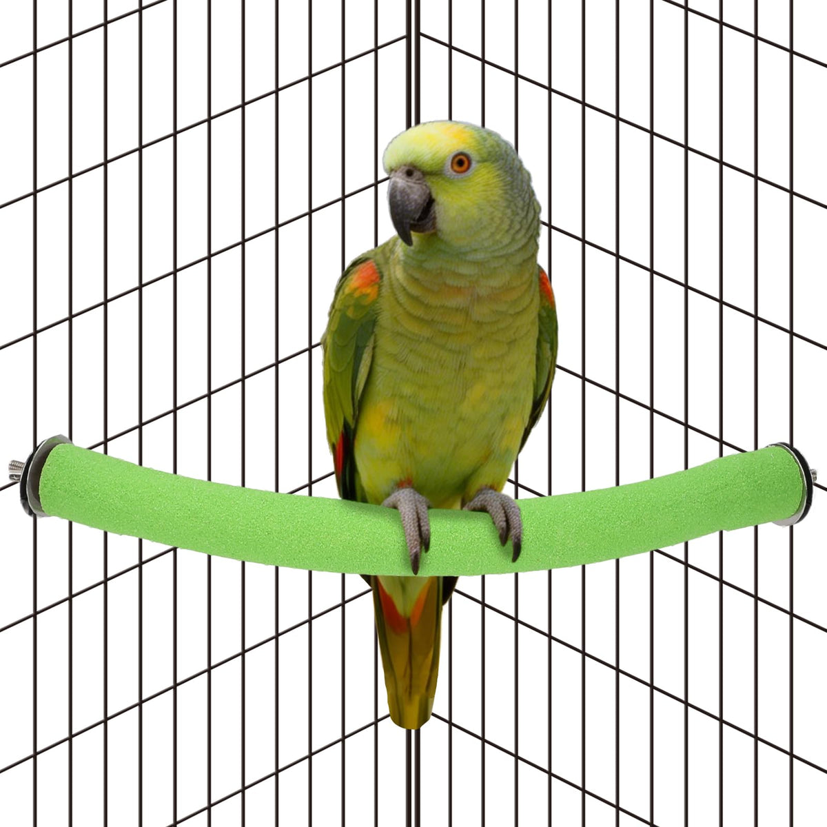 Rypet 90-Degree Parrot Perch for Cage Corner, Quartz Bird Perch (Green XL)