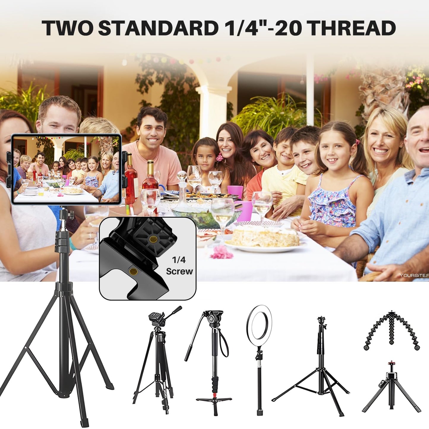 SENWOW Tablet Tripod Mount Adapter 360 Degree Rotatable Universal, Tablet Clamp Holder for Tripod, Selfie Stick, Monopod, Compatible with iPad Pro, iPad Air, iPad mini, 3.5-13.5 Inch Phone