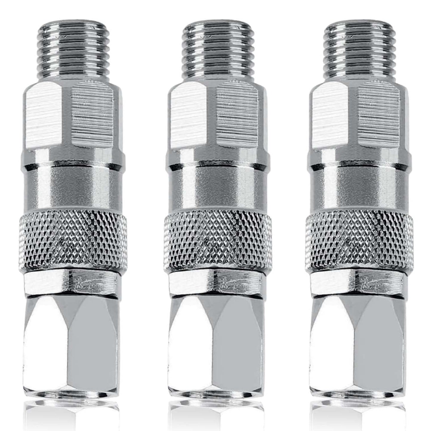 (3-Pack) Swivel Joint 1/4-Inch 360 Degrees Rotate Stainless Steel Airless High Pressure Spray Gun Hose Swivel Joint Connector Accessories for Paint Sprayers and Hose
