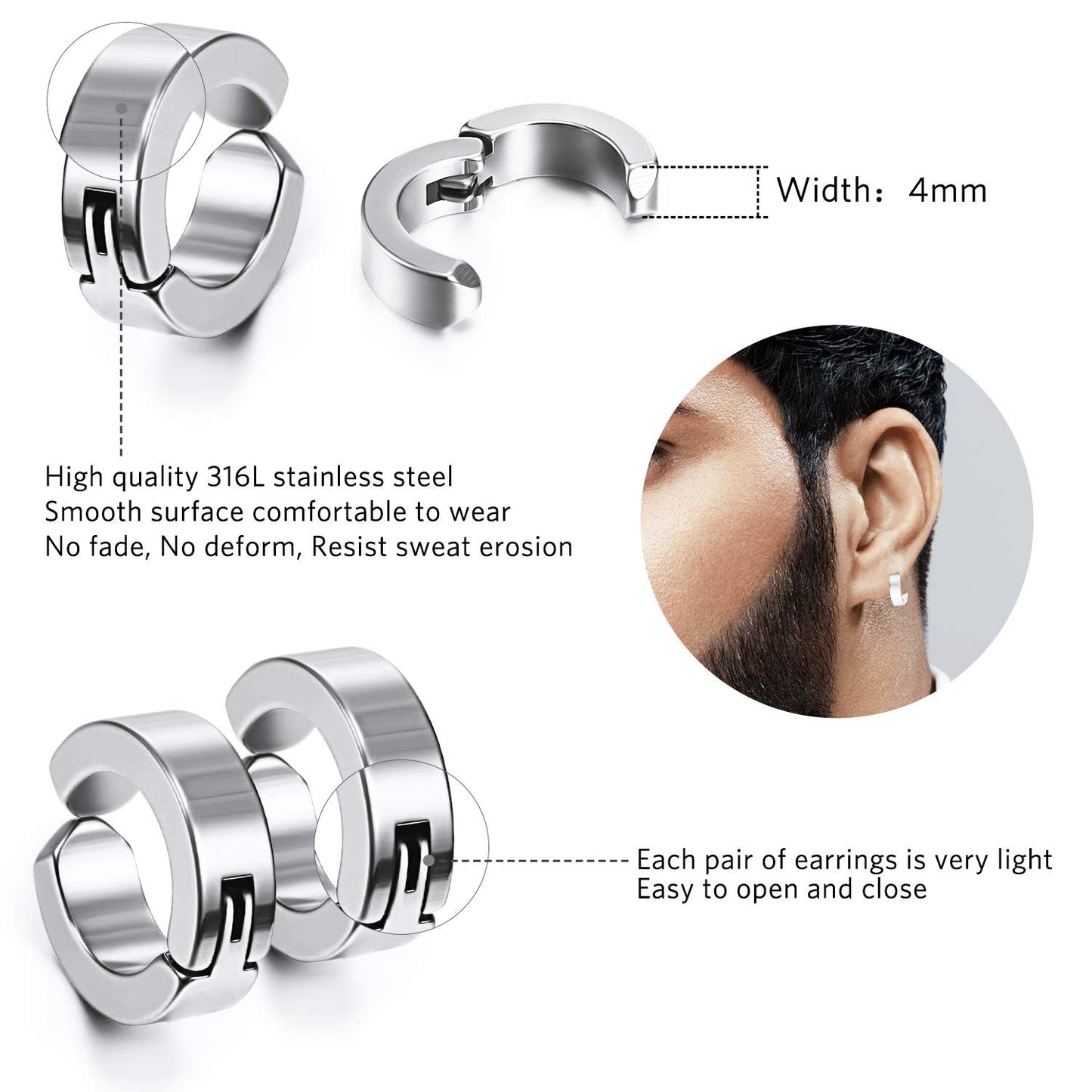 Hicarer 9 Pairs Magnetic Stud Earrings Non Pierced Silver Stainless Steel Feather Dangle Earrings for Women and Men