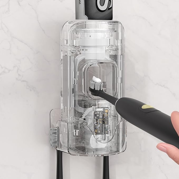 Automatic Toothpaste Dispenser Wall Mounted - Hands-Free Toothpaste Squeezer with 3 Speed Settings, 2 Toothbrush Holders & Strong Adhesive - Smart Bathroom Organizer for Kids and Adults