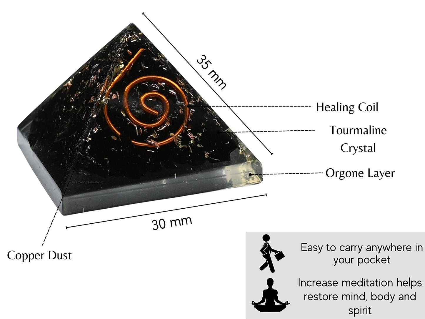 Amazing Gemstone Black Tourmaline Orgone Pyramid - 30mm Small Orgonite Pyramids with Crystals and Healing Stones - Authentic Organite Gifts