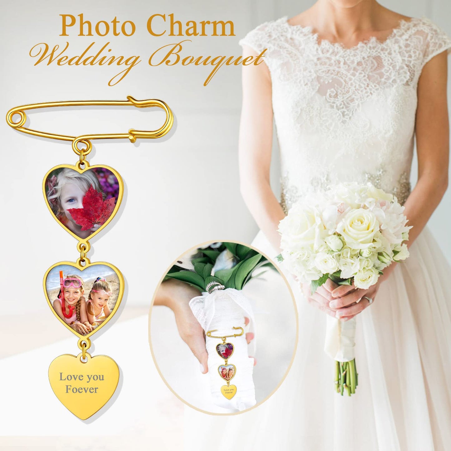 Custom4U Wedding Boutonniere Photo Charm Custom Memory Bouquet Picture Pins