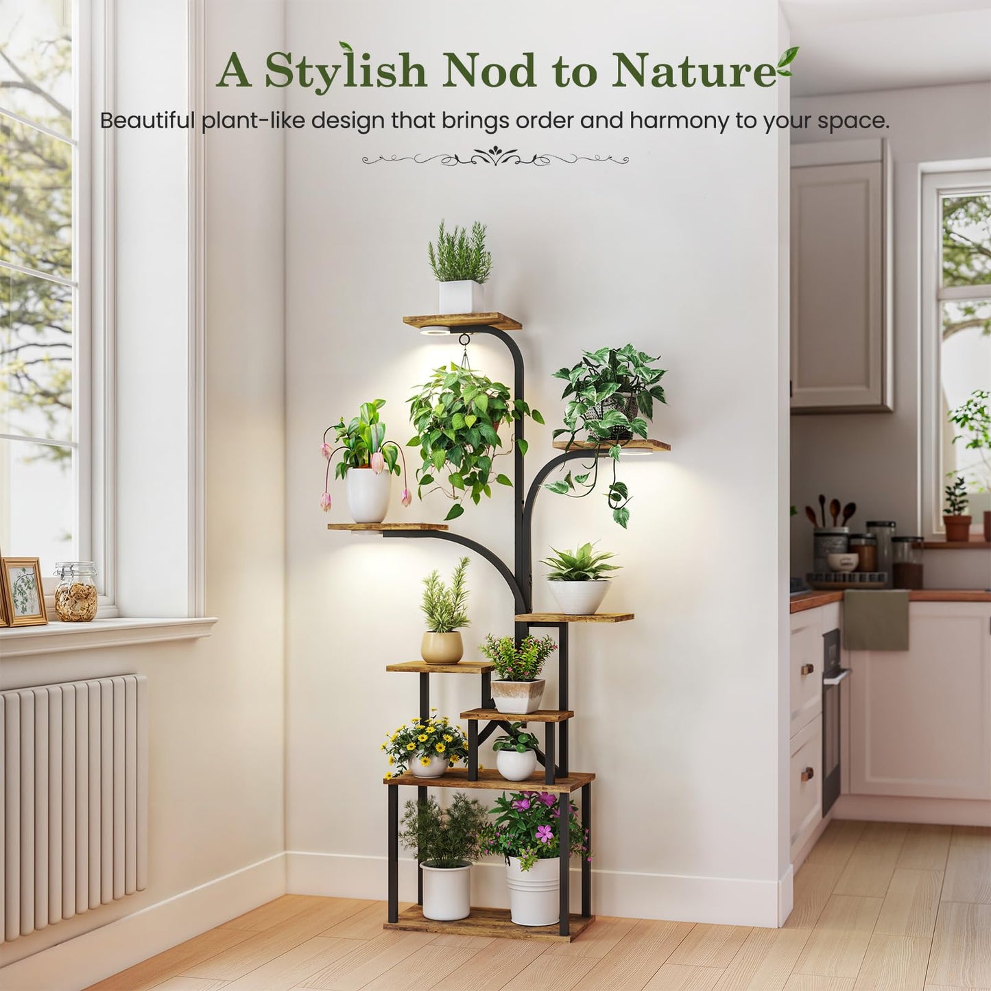 Apicizon 8-Tier Plant Stand Indoor with LED Grow Lights - Sturdy Shelf for Plants, Flowers & Succulents | 62'' Tall Flower Holder & Dimmable Lights | Modern