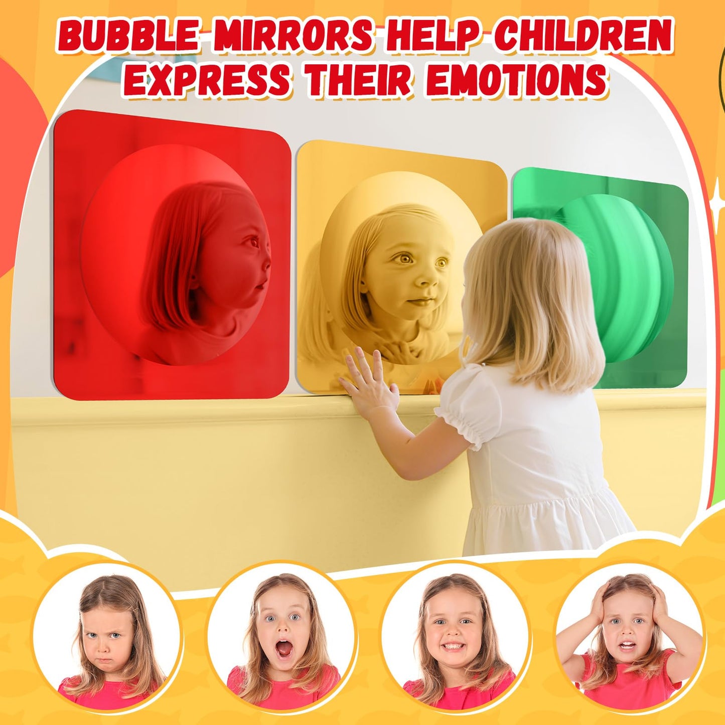 Geiserailie 3 Pcs Sensory Wall Mirror Acrylic Bubble Mirror Toys for Calming Corner Items - Sensory Room Have Visual, Tactile Stimulation (10 x 10 Inch,Red,Yellow,Green)