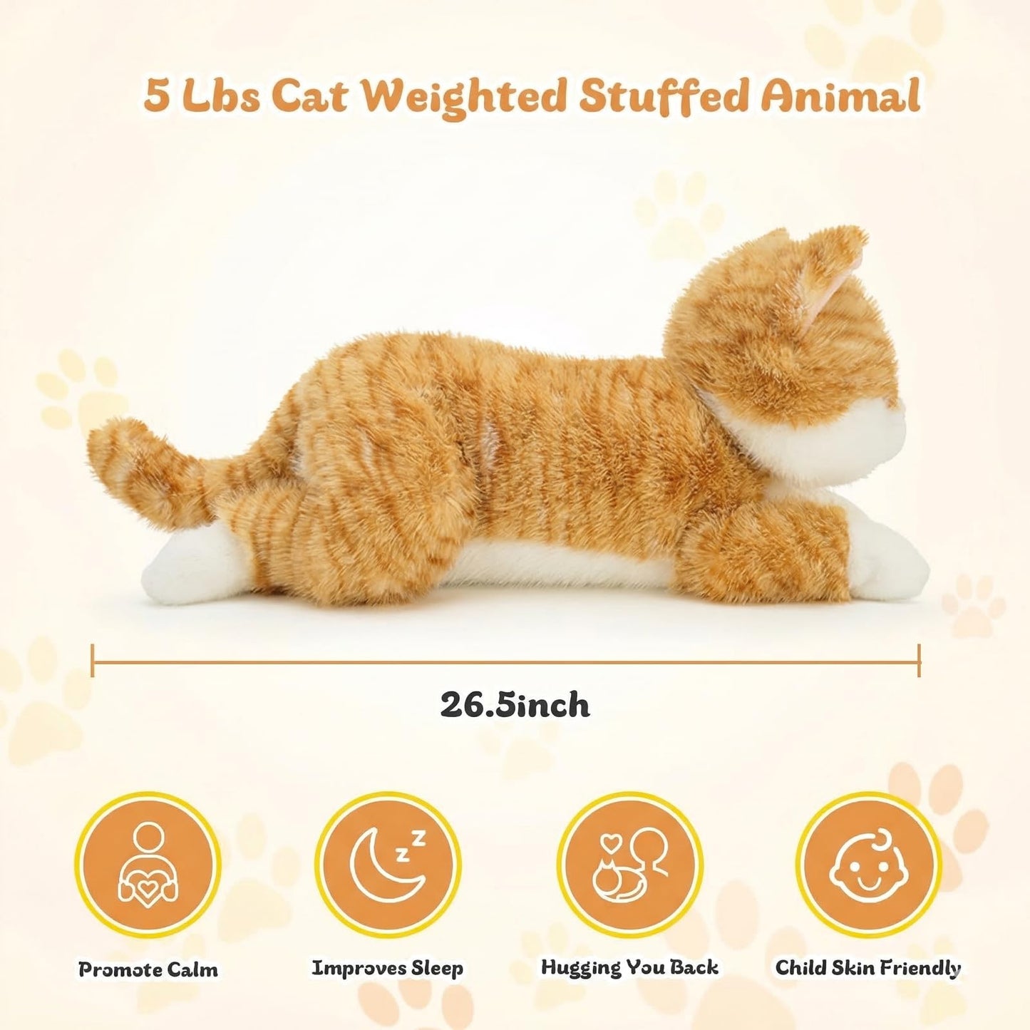 26.5 Inch 5 Lbs Weighted Cat Stuffed Animals, Large Realistic Cat Weighted Stuffed Animal, Sensory Comfort Plush Throw Pillow, Soft Kawaii Kitty Plush Toy Gift for Adults Youth