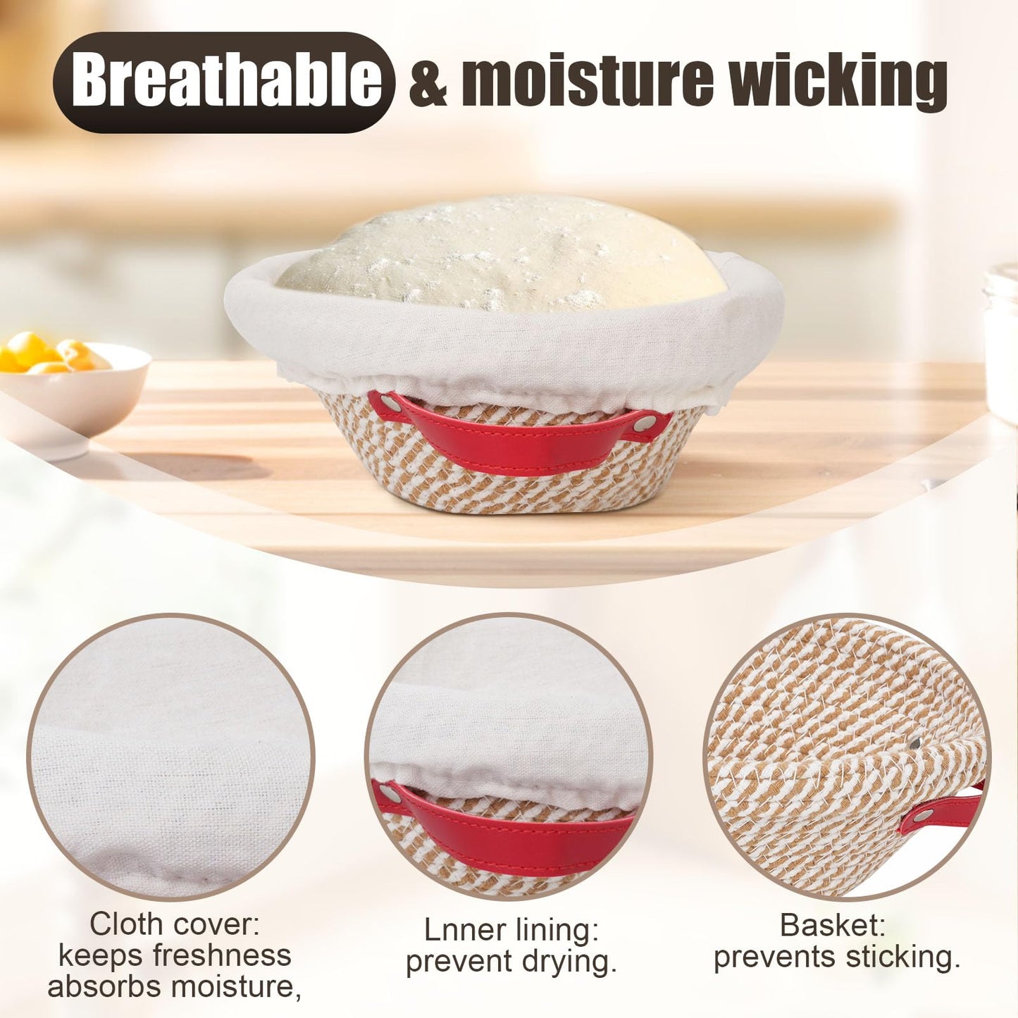 zunmial Banneton Bread Proofing Basket,9/10inch Round & Oval Cotton Rope Sourdough Proofing Basket with Liners & Covers,for Bread Making Baking Fermentation (2 Pack)
