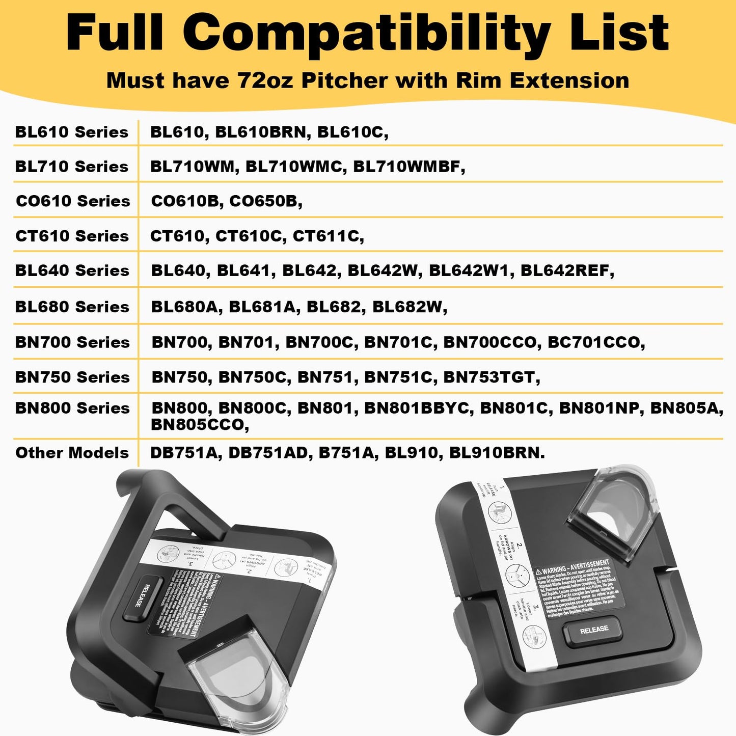 Replacement Locking Lid for Ninja Blender 72 OZ Pitcher BL610 BL642 BL682 BN701 BN751 BN700 BN801 BN750 CO610B DB751A BN800 CT610, Lid Replacement Compatible with Ninja Blender 72OZ Pitcher New Model