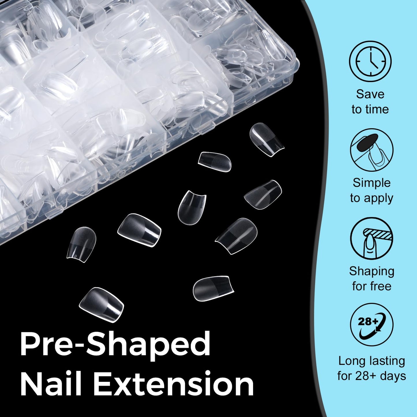 TOMICCA 240Pcs Extra Short Coffin Nail Tips & 4 in 1 Nail Glue 30g