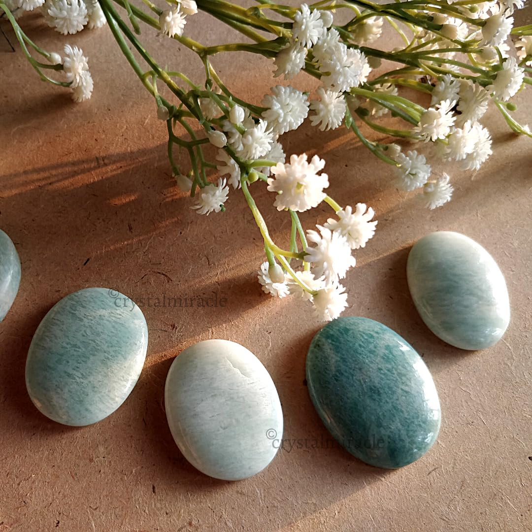 crystalmiracle Beautiful Amazonite Gemstone Worry Stone Positive Energy Crystal Healing Thumb Stone for Reiki Meditation Feng Shui Gifts for Men Women