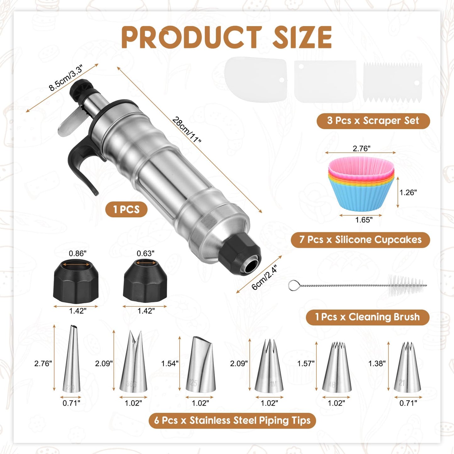 PATIKIL Dessert Decorating Set, Cake Decorating Kit with 6Pcs Stainless Steel Piping Tips 7 Pcs Silicone Cupcakes 1 Pcs Brush Frosting Piping Kit for Baking Pastry Decorating, Black