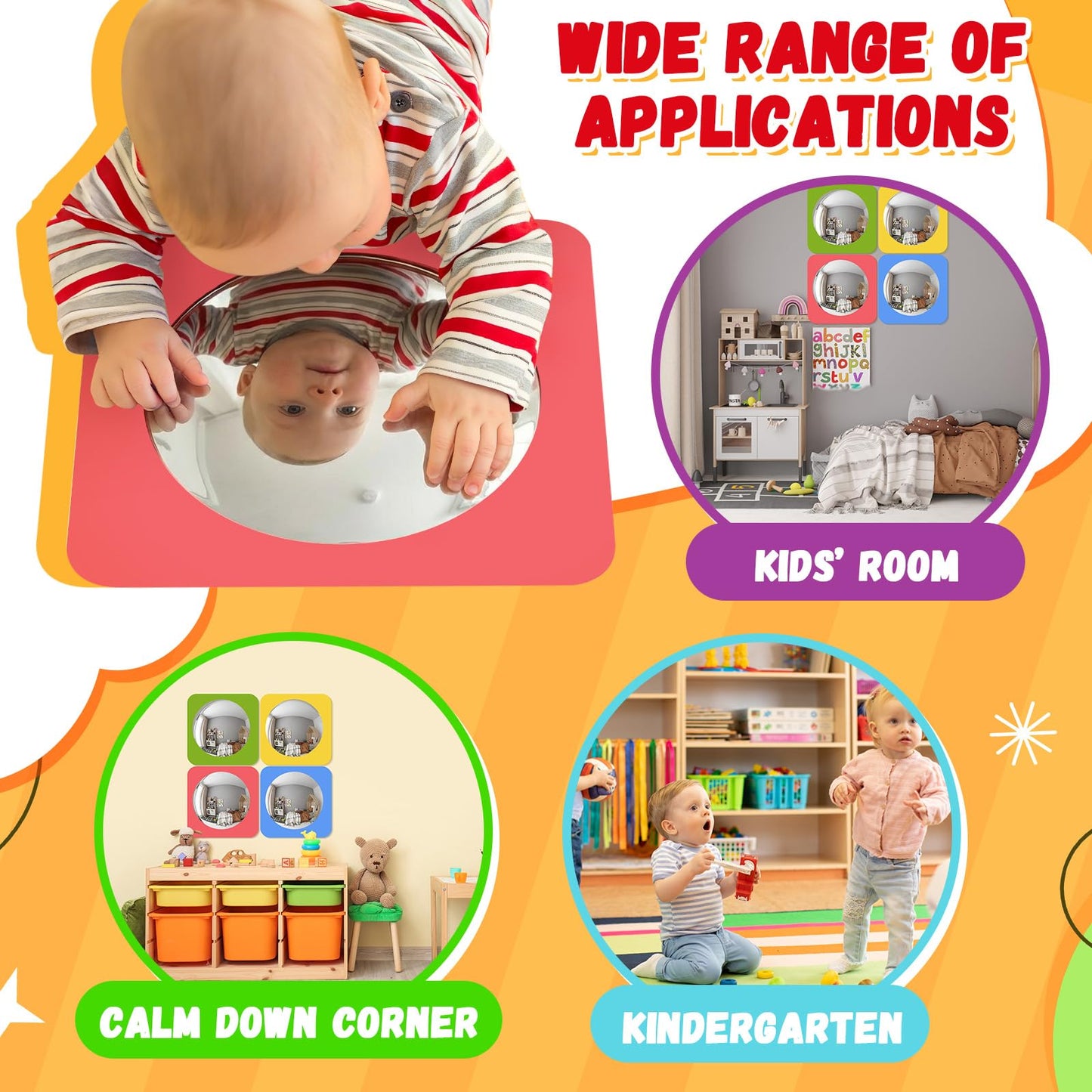Geiserailie 4 Pcs Sensory Wall Mirror Acrylic Bubble Mirror Toys for Calming Corner Items - Sensory Room Have Visual, Tactile Stimulation (6 x 6 Inch,Pink,Yellow,Green,Blue)