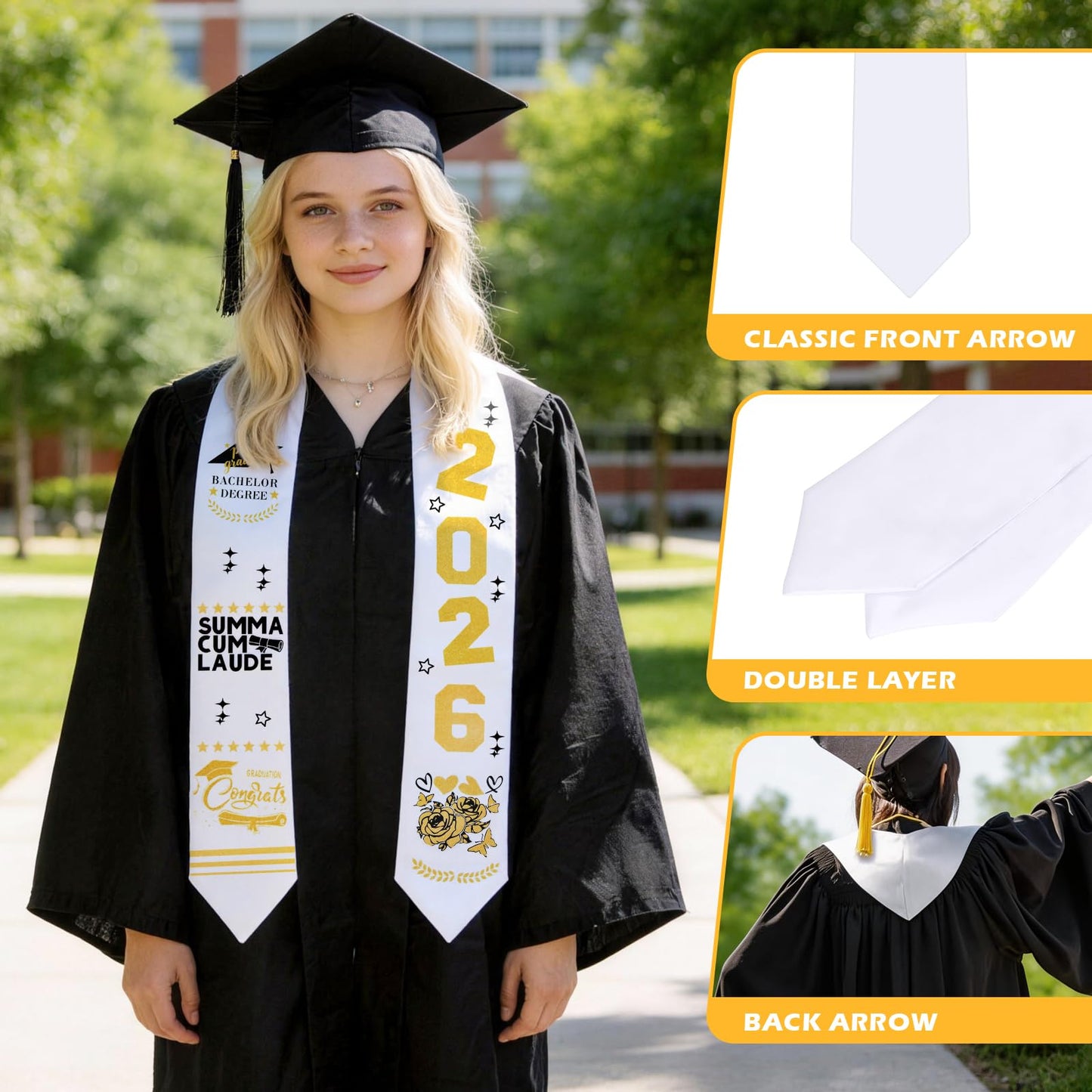 Meetory Graduation Stole Sash - Personalized Iron on transfers, DIY Customize Graduation Stole, Class of 2026 Decorations, Custom Iron on transfers for Graduation
