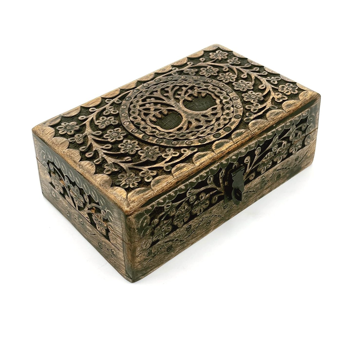 ZYNTIX Wooden Jewelery Box Decorative Box with Life of Tree Carving - Antique Design for Sister Birthday Gifts, Jewelry Organizer Gifts For Women Birthday Unique, wooden Handmade love Gift (Black)