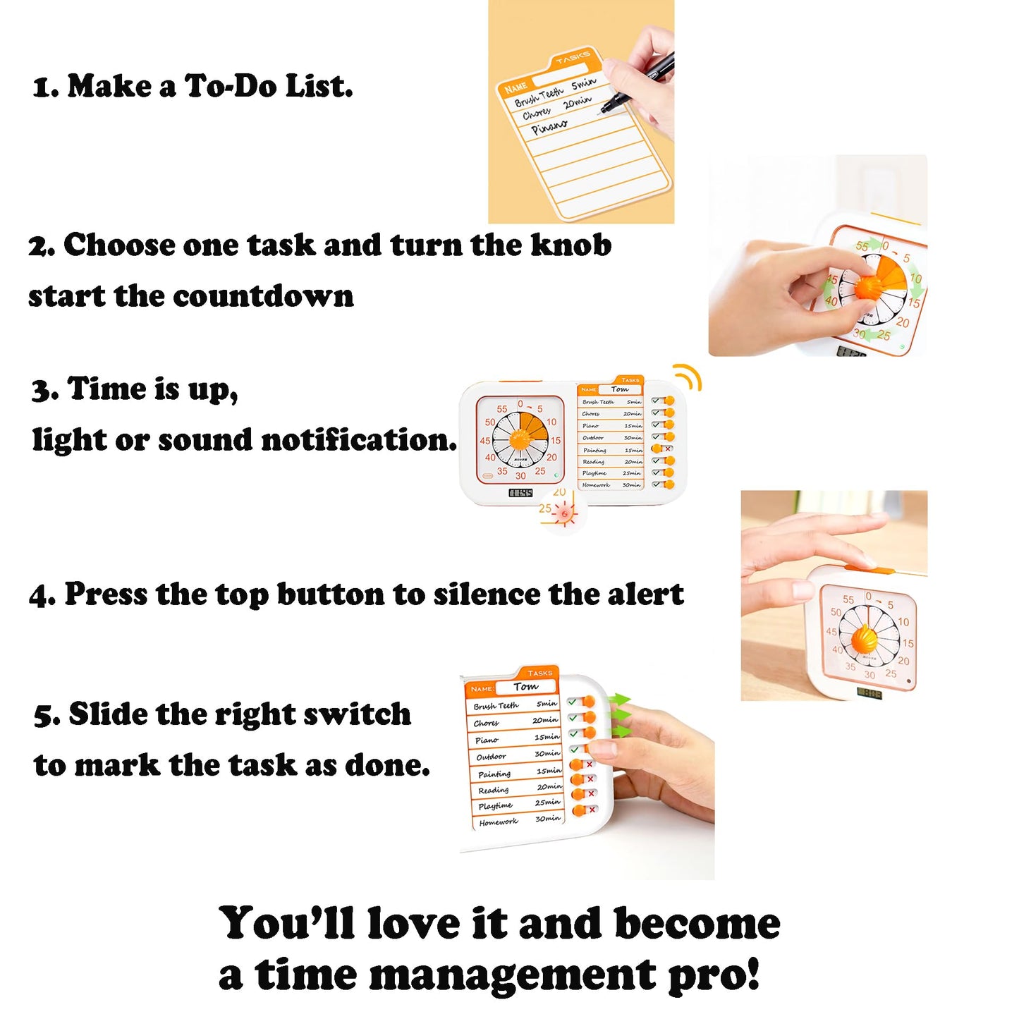 Bothidea Chargeable Task Timer, to-do List with Visual Timer for Adults and Students, Daily Chore Board for Kids, 60-Minute Visual Timer for Classroom, Office and Home, Time Management Tool., White