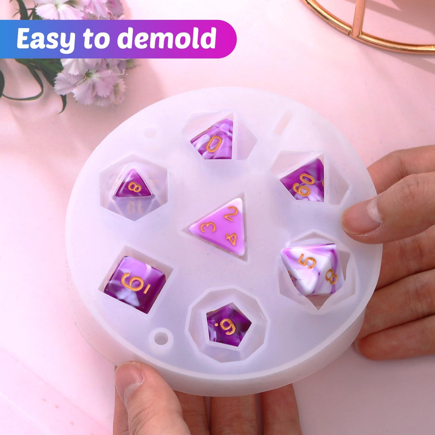 WILLBOND 8 Pcs Dice Resin Molds Silicone for Epoxy Resin Casting with 7 Standard Stereoscopic Cavities, Food Grade Silicone Molds for DIY Dices Making, Table Board Game