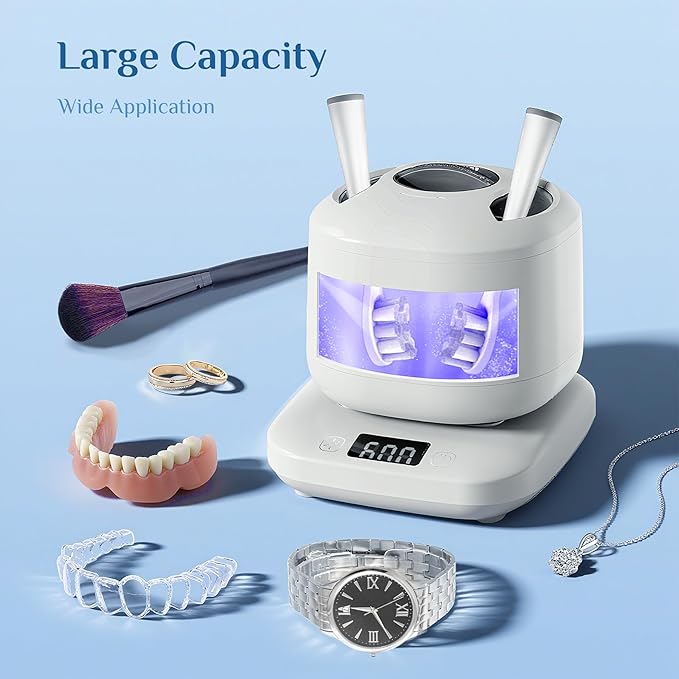 Retainer Cleaner Machine, Jewelry Cleaner Ultrasonic machine for Mouth Guards, Jewelry, Rings, Invisalign Cleaner, Detachable Design with Digital Timer & 4 Cleaning Modes, 2025
