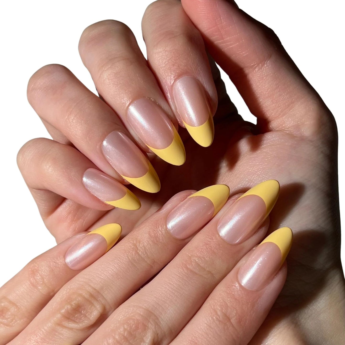 PaintLab Press On Nails - Butter Chrome Yellow Tips Almond Fake Nails, 30 Nails in 15 Sizes with Glue, Reusable Salon Quality Press On Nails