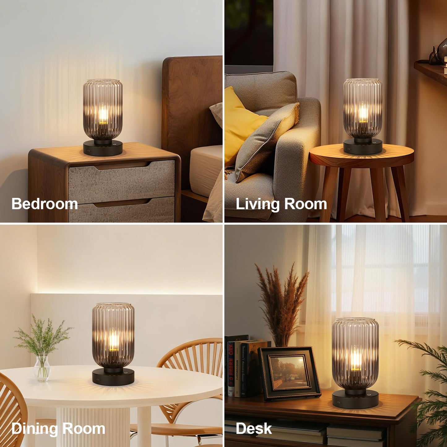 LigthRound Touch Table Lamp for Bedroom, Cordless Bedside Small Table Lamp, Dimmable Rechargeable Battery Operated Lamp for Nightstand, Bedside, Living Room, Desk, LED Bulb Included