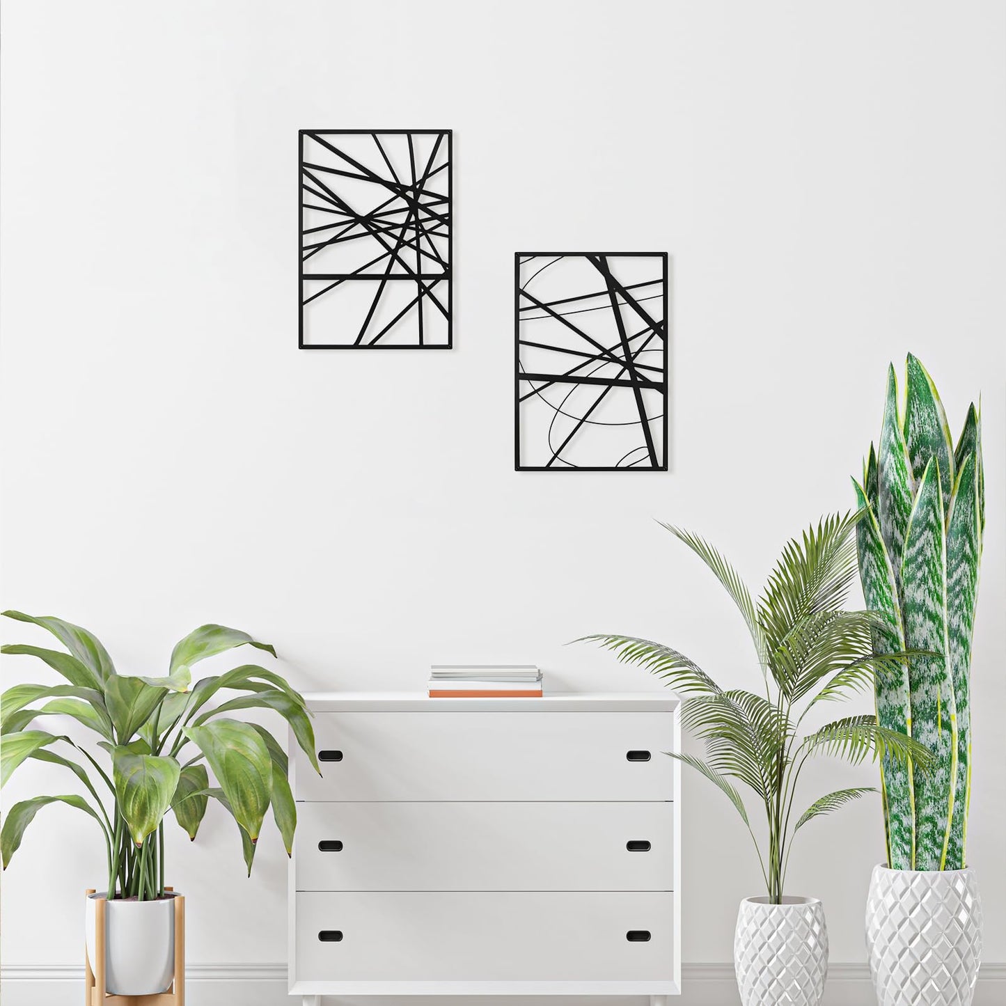 Art3dwallpanels Black Abstract Wall Art, Metal Single Line Art Wall Decor, 3D Textured Sculptures, Modern Decor for Living Room Bedroom Bathroom Study, 17'' x 12'', 4 Pack