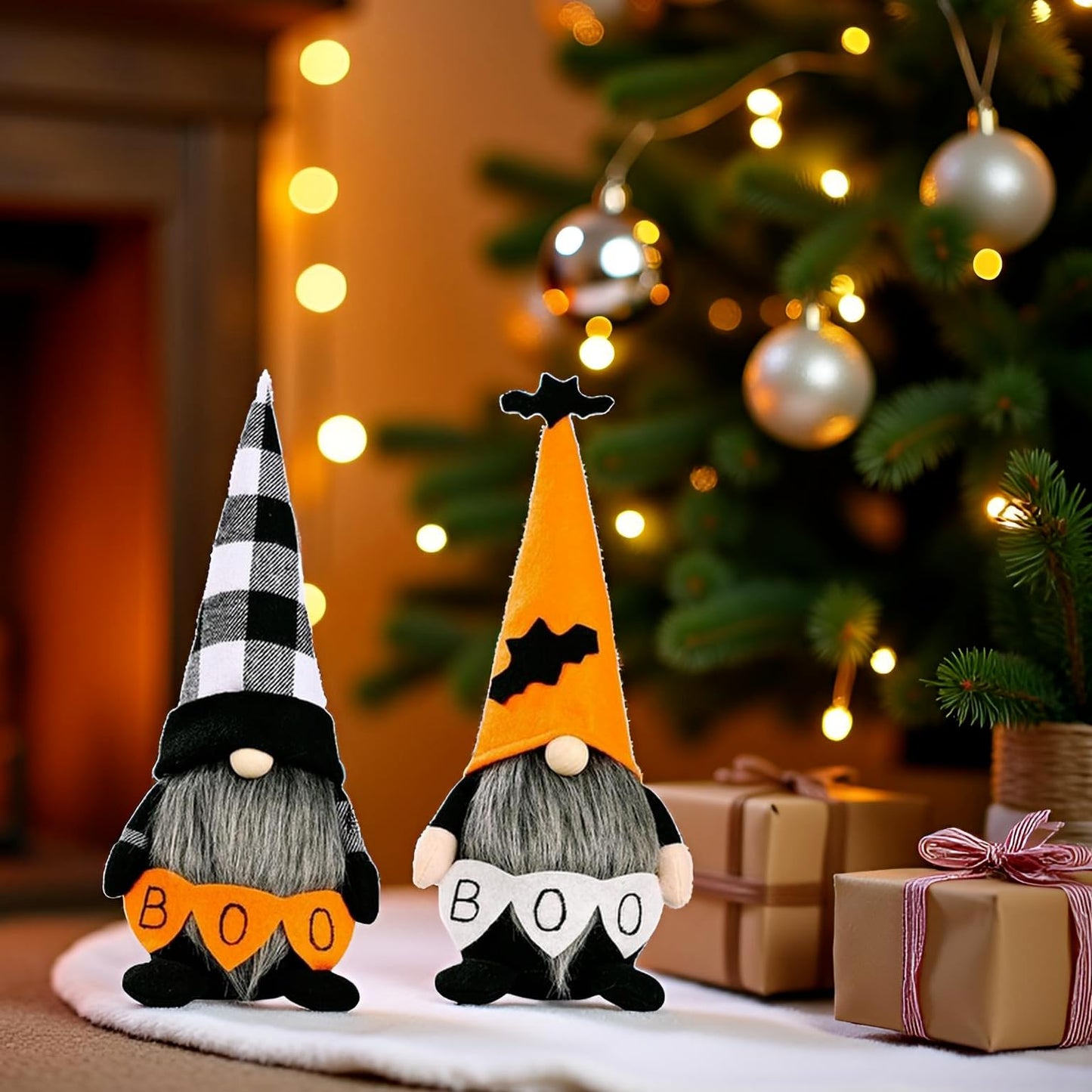 Halloween Gnomes Decoration 2 Pack Figures- 10.6'' Plush Gnome Decorations with Boo & Bat Designs, Cute Home Decor for Bookshelf, Window, Porch, Party, Halloween New Year Gift (Boo & Bat Gnomes)