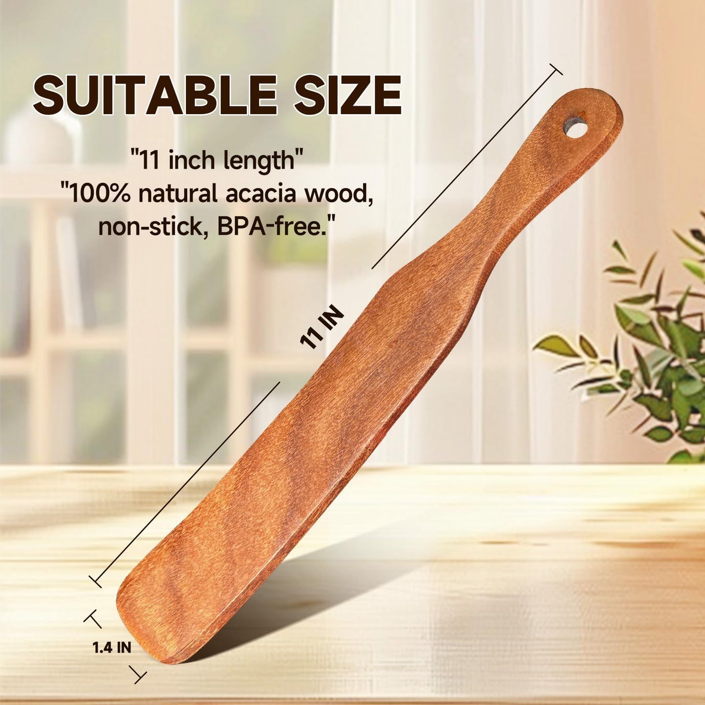 2Pcs Acacia Wood Skinny Spurtle Set - Skinny Stirring Rods for Sourdough Starter, Mixing & Scraping Dough - with Hanging Holes for Easy Storage (Natural wood color)