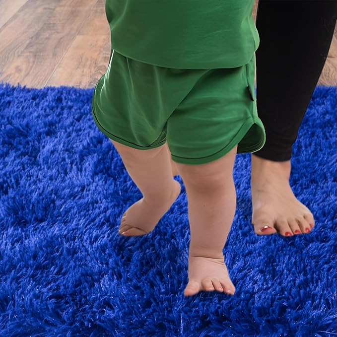 Soft Runner Rugs for Bedroom Hallways, 2 Packs 2x6 Royal Blue Fluffy Shag Throw Area Rug Non Slip for Bedside Dorm, Long Shaggy Furry Carpet for Nursery Living Room