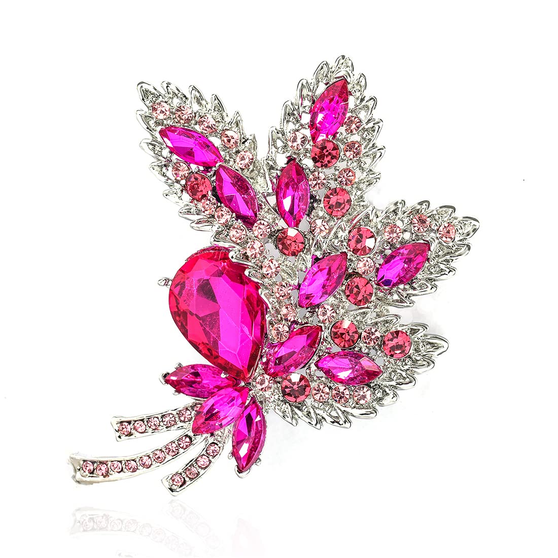 YOQUCOL Rose Red Austrian Crystal Leaf Shape Bouquet Big Large Brooch Pin Rhinestone Scarf Decoration Wreath Cloth Pin For Women
