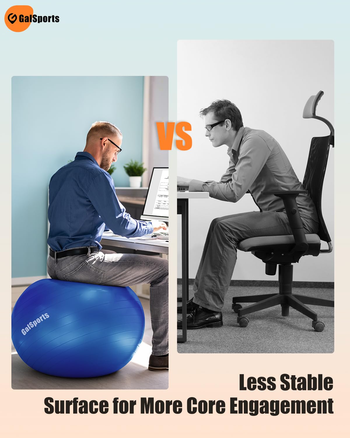 GalSports Anti-Burst Slip Resistant Stability Ball - Swiss Ball for Home Gym & Physical Therapy