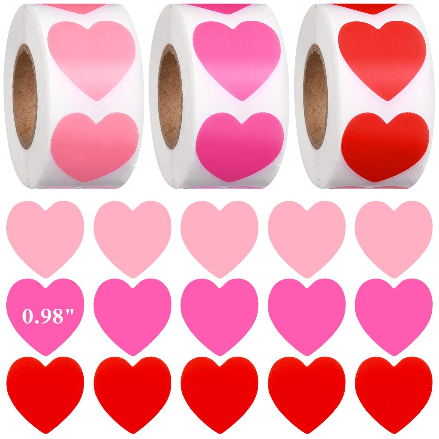 Chivertion 3 Roll 1500 Pcs Valentine's Day Stickers 1'' Heart Shaped Sticker Valentine's Day Love Decorations for Envelope Wedding Anniversaries(Red, Pink, Light Pink)