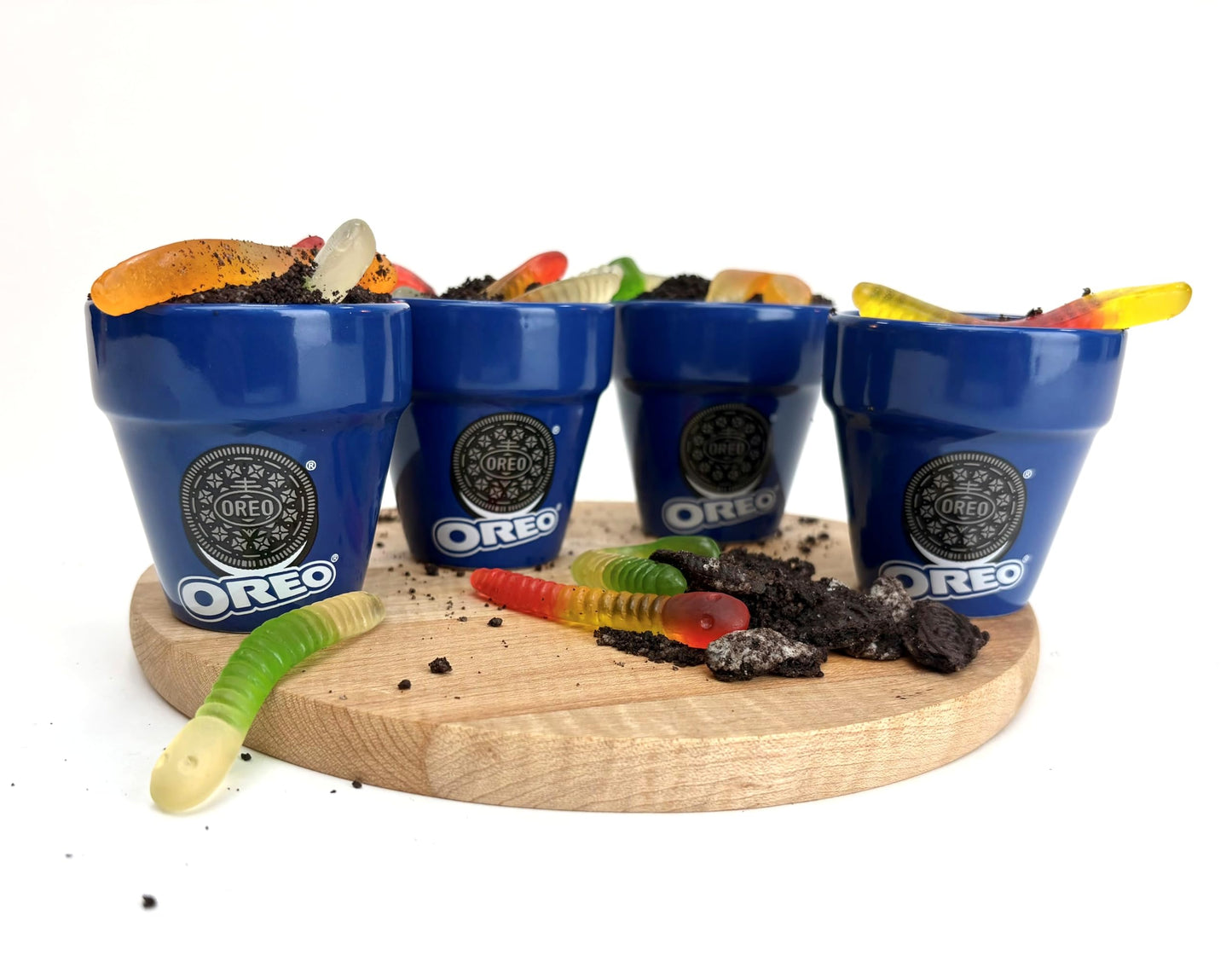 Frankford OREO DIY Dirt Cake Kit with Real Cookie Pieces, Gummy Worms, Chocolate Pudding Mix, Shovel Spoons, and Ceramic Cups