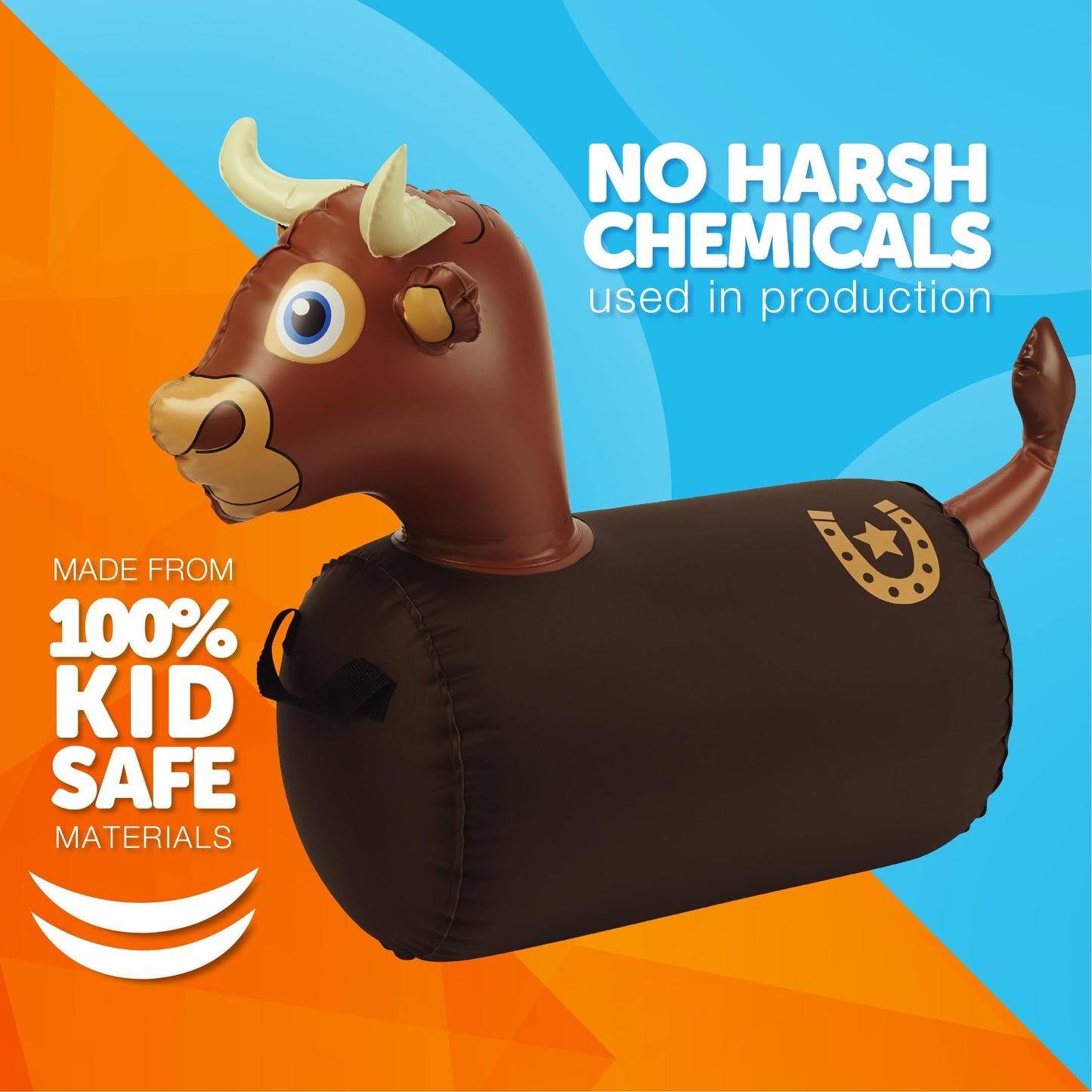 Waddle Hip Hopper Inflatable Hopping Animal Bouncer Brown Bull, Ages 2 and Up, Supports Up to 85 Pounds