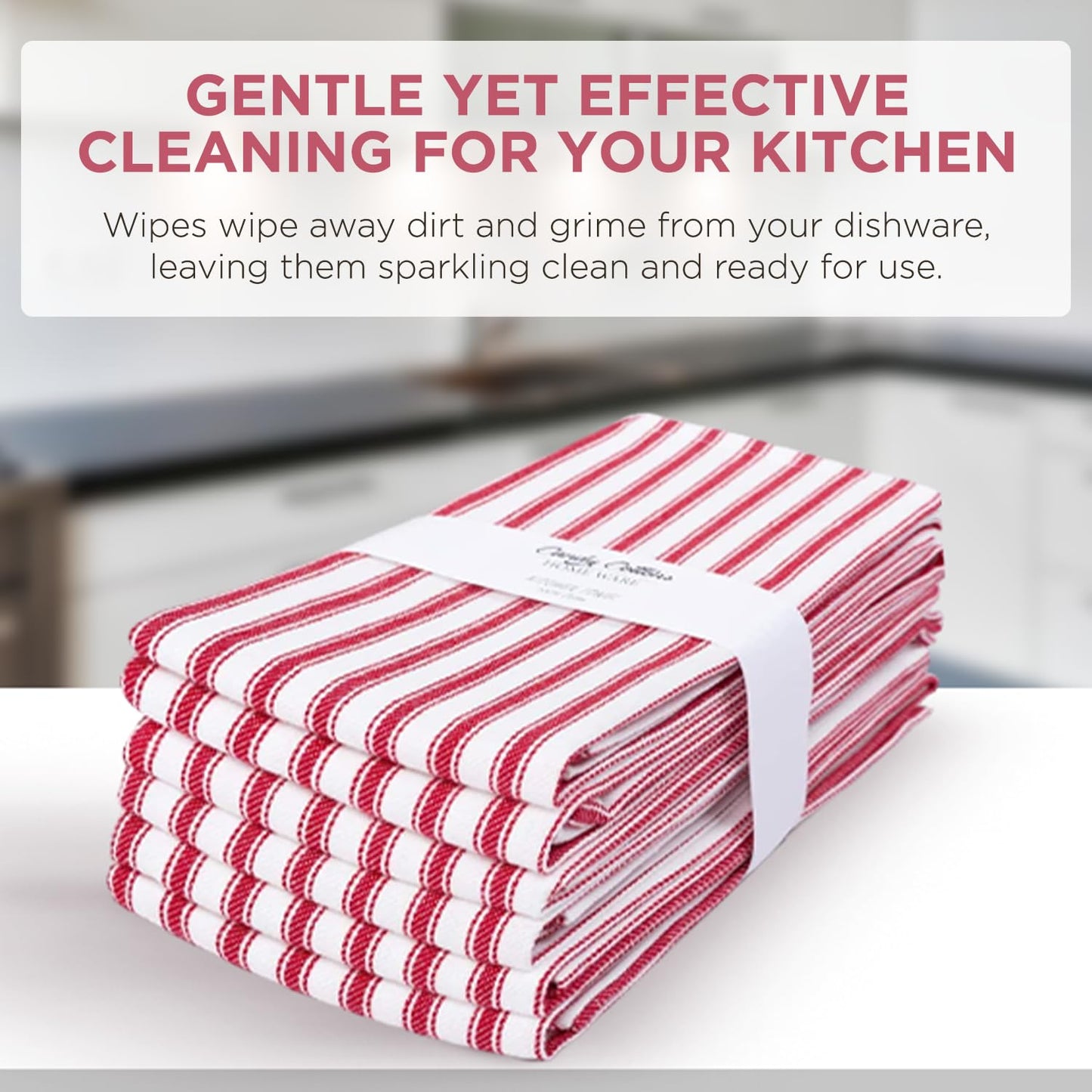 Candy Cottons Stripe Kitchen Dish Towels With Hanging Loop - Boho Absorbent Festive Gift Set of 6 - Reusable 18x28 Inch Pantry Decor - Trendy Spring French Red