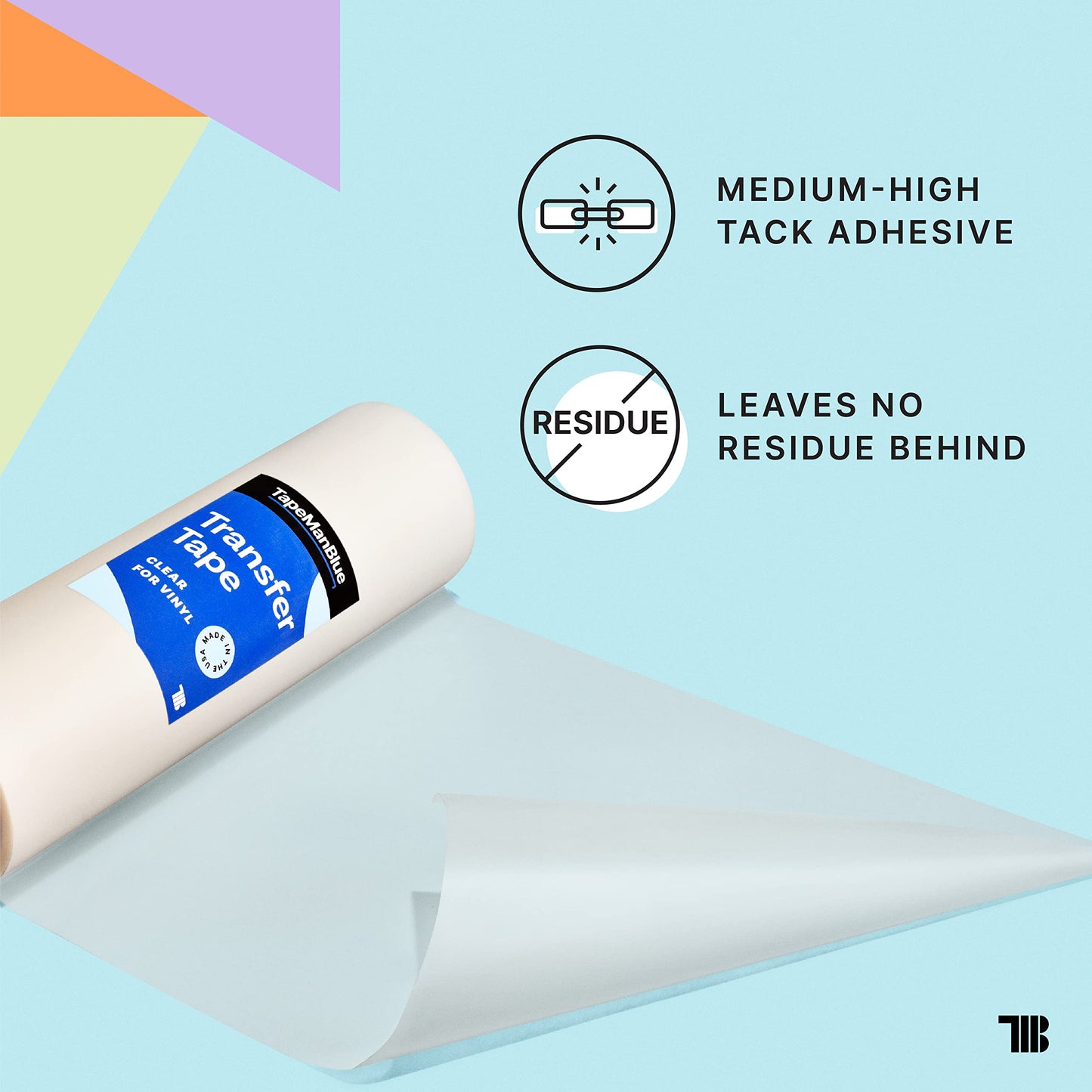 TapeManBlue 12" x 300' Roll of Clear Transfer Tape for Vinyl, Made in America, Premium-Grade Vinyl Transfer Tape for Crafts, Decals, and Letters