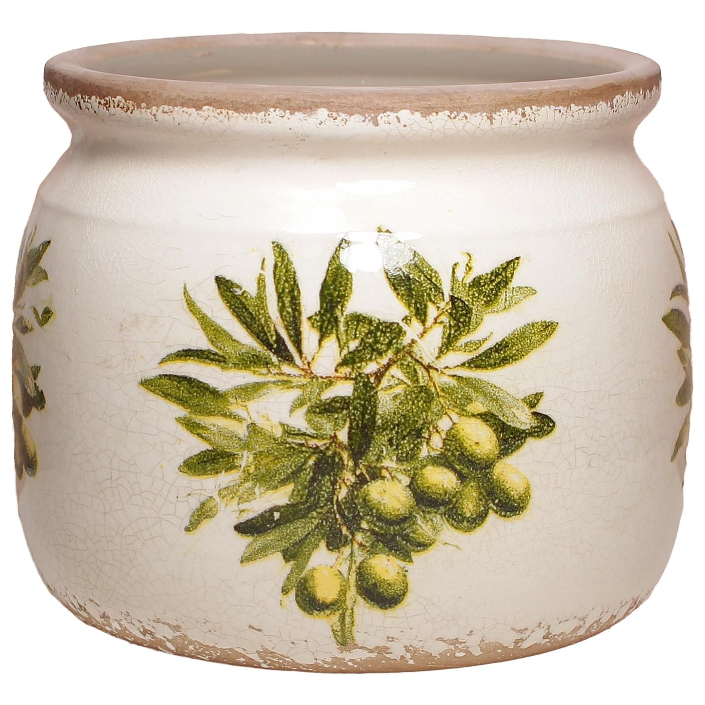 Xiaan Jiaju Mediterranean Ceramic Plant Pots with Olives Branches Pattern, 6 Inch Tuscan Planter for Indoor Plants, Rustic Farmhouse Home Kitchen Decor, Tuscan Vase for Centerpiece, Olive Green