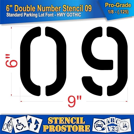 Pavement, Curb, and WheelStop Stencils - 6 inch Double Number Stencil - (09) - 6" x 9" x 1/8" (128 mil) - Pro-Grade