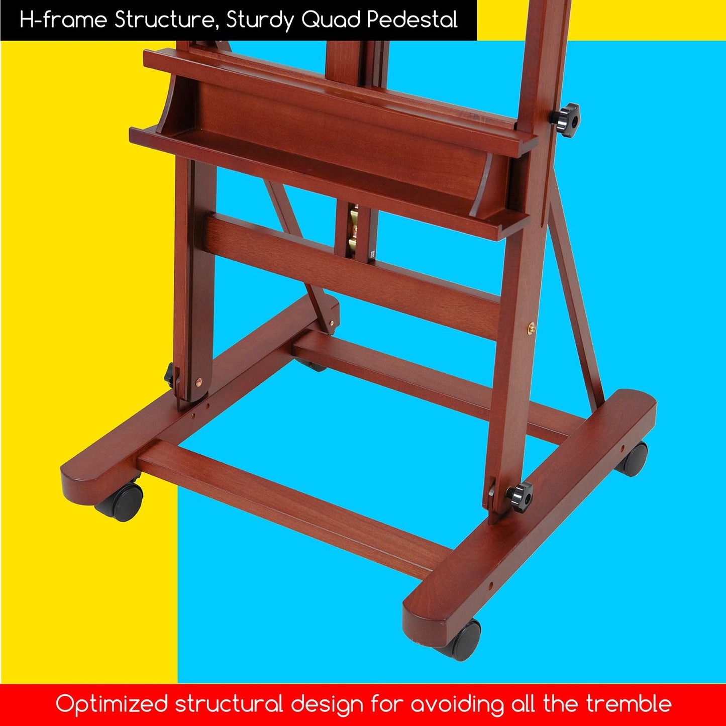 MEEDEN Easel Stand for Painting and Display, Adjustable H Frame Floor Art Easel for Drawing, Heavy Duty Beech Wood Hold Canvas up to 146", 4 Wheels & Storage Tray - Professional for Sign, Studio