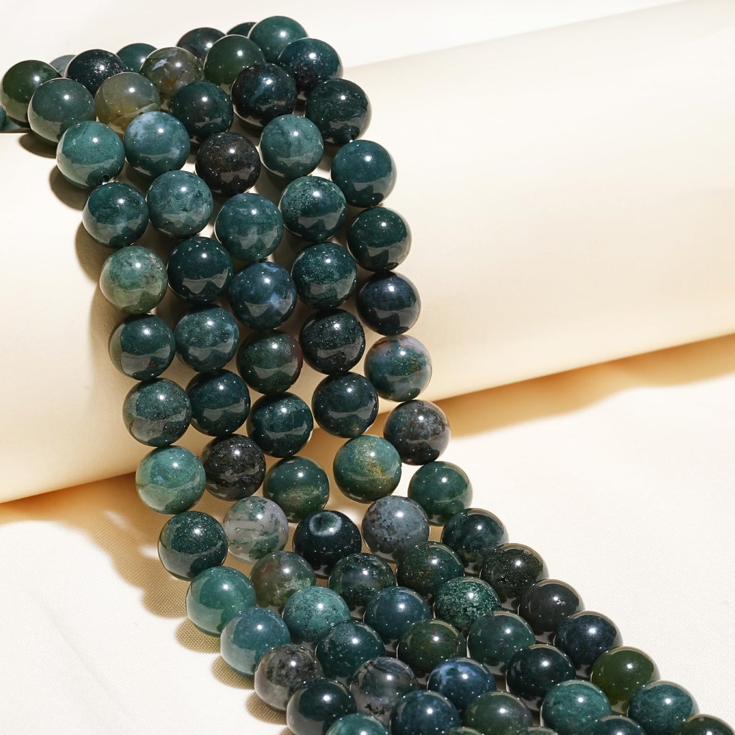 10mm Natural Moss Agate Gemstone Beads Polished Round Smooth Stone Beads for Bracelets Jewelry Making 15inch Loose Beads