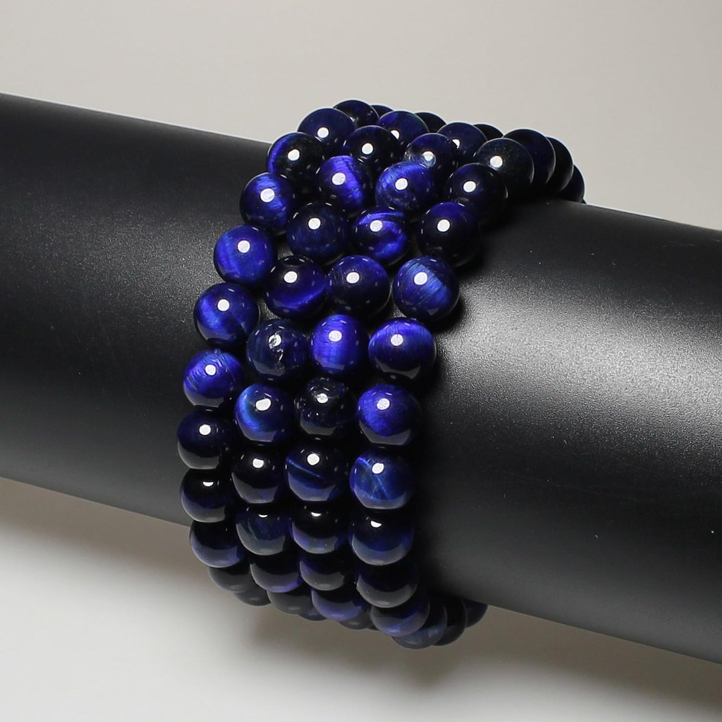 MJDCB Stone Beads 8mm 43pcs Round Sapphire Blue Tiger's Eye Loose Gemstone Bead Charms for Jewelry Making Bracelet Necklace Earring Pendant