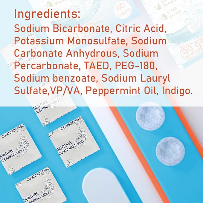 Retainer Cleaner & Denture Cleaning Tablets with 240 Removes Stains, Odors, and Plaque from Aligners, Mouth Guards, Night Guards, and Dental Appliances, 8-Month Supply