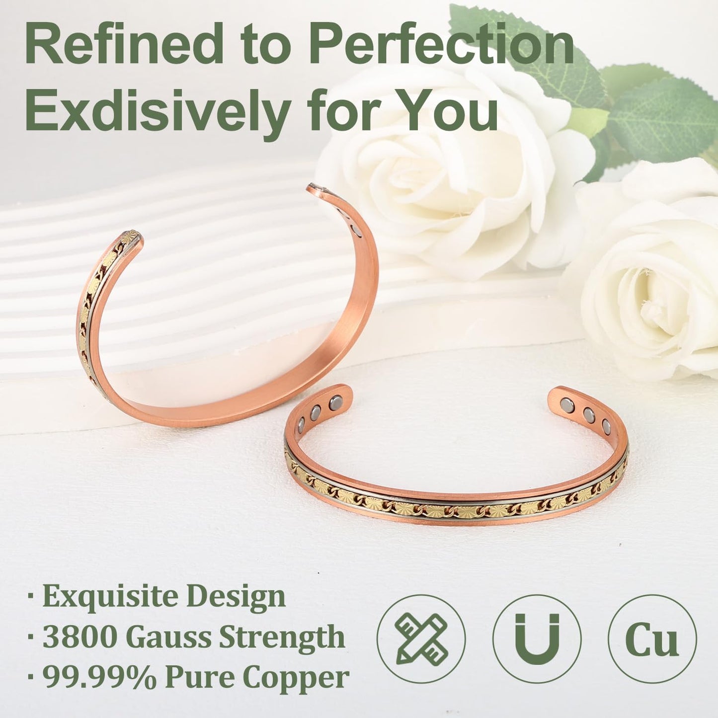 Fashtour Handcrafted Copper Bracelet for Men Women, Magnetic Copper Bracelet with Twisted Design, Adjustable (copper2006)
